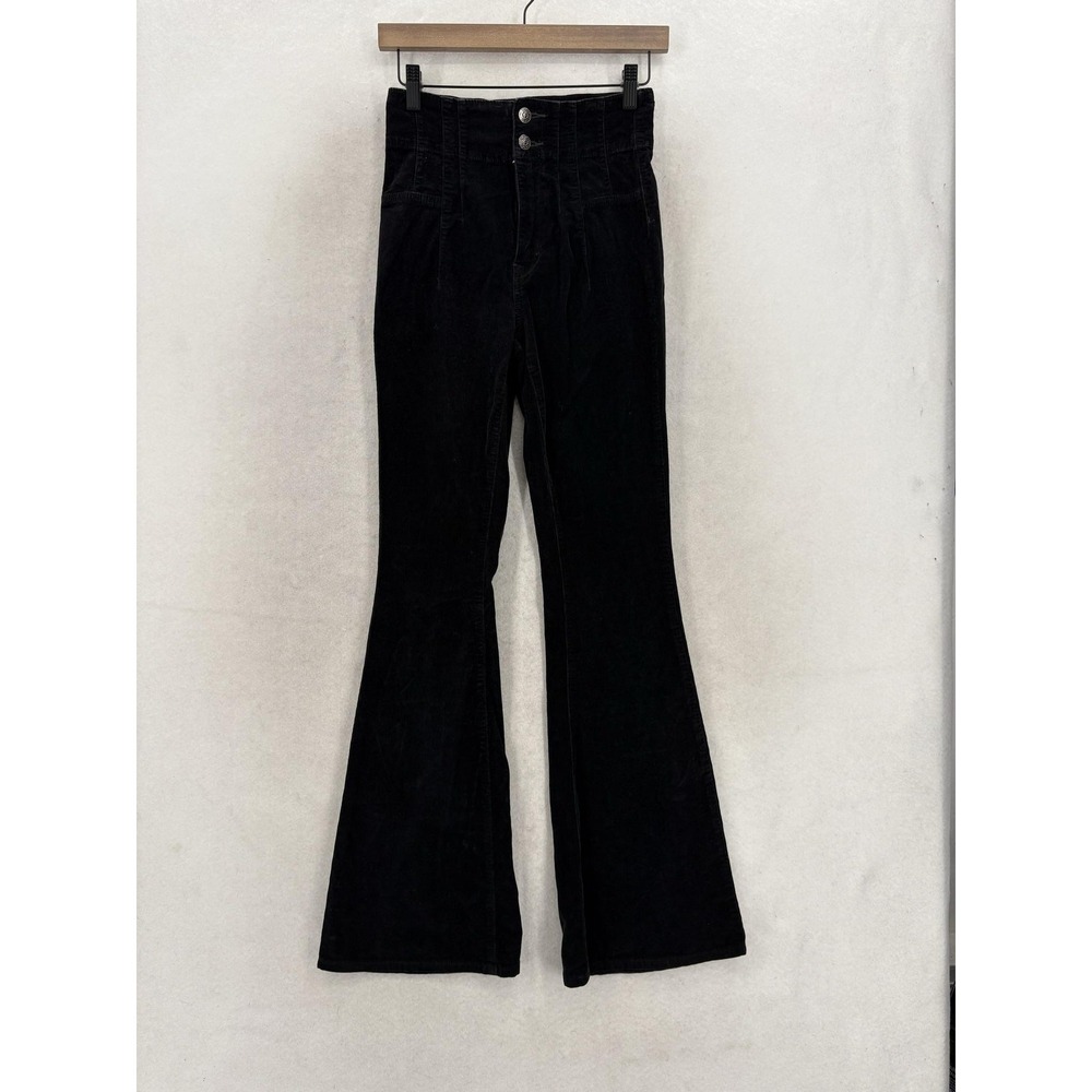 We The Free Jayde Cord Flare Pants Womens 25 Black High Rise Stretch Casual Y2K